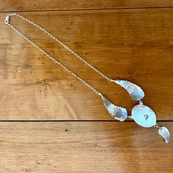 Native American Sterling Silver and Turquoise Feather Necklace